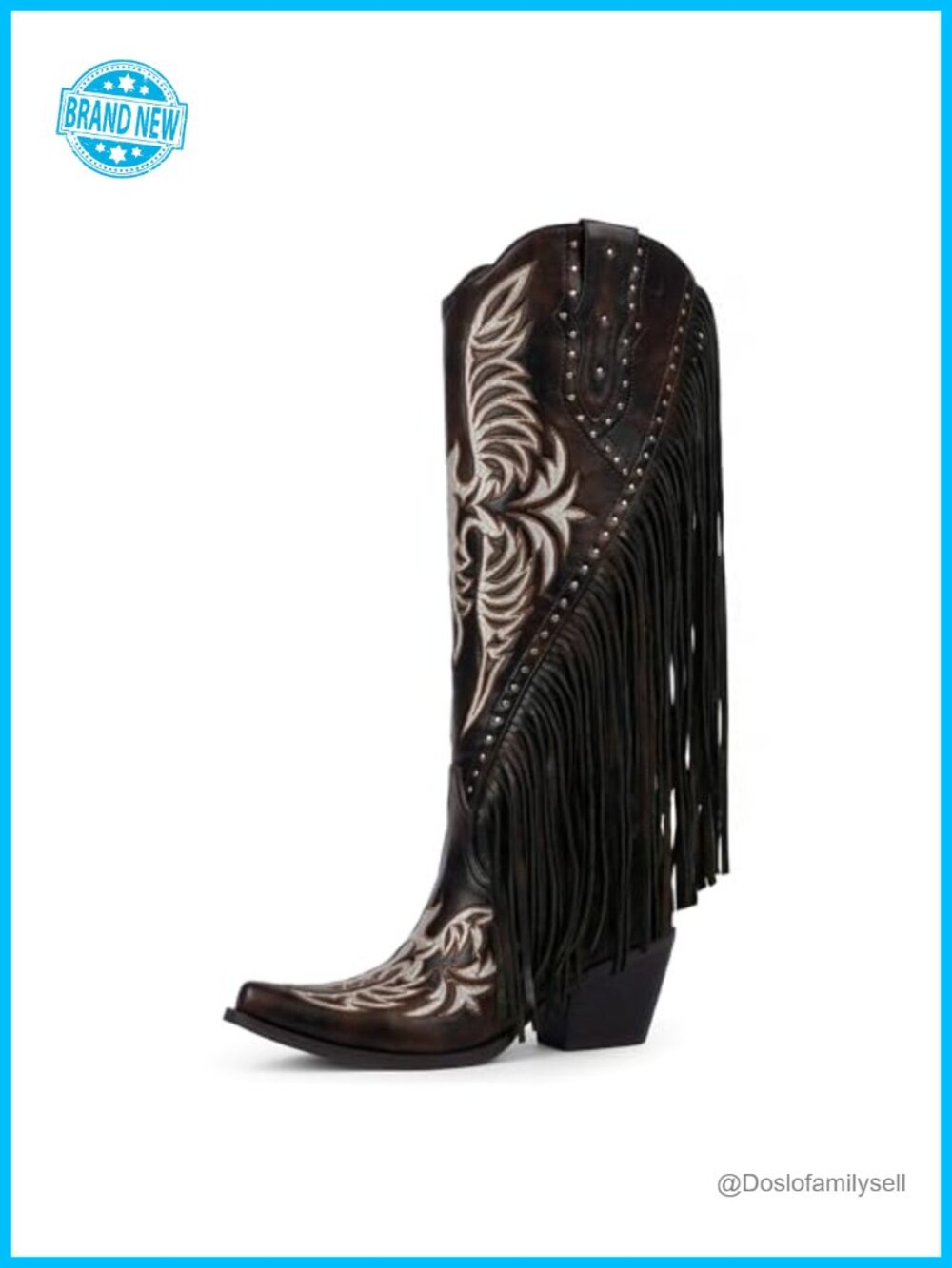 Faux Leather Fringe Cowboy Boots Pointed Toe Knee-High Western Boots